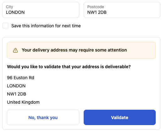Advanced address verification block on the Checkout page